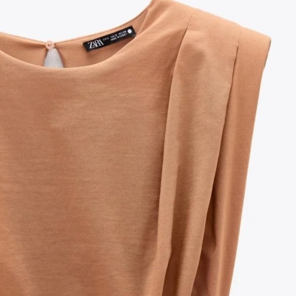 NWT Zara Open Back Gathered with Cinching Brown Stretch Dress, sz Large - Picture 9 of 9